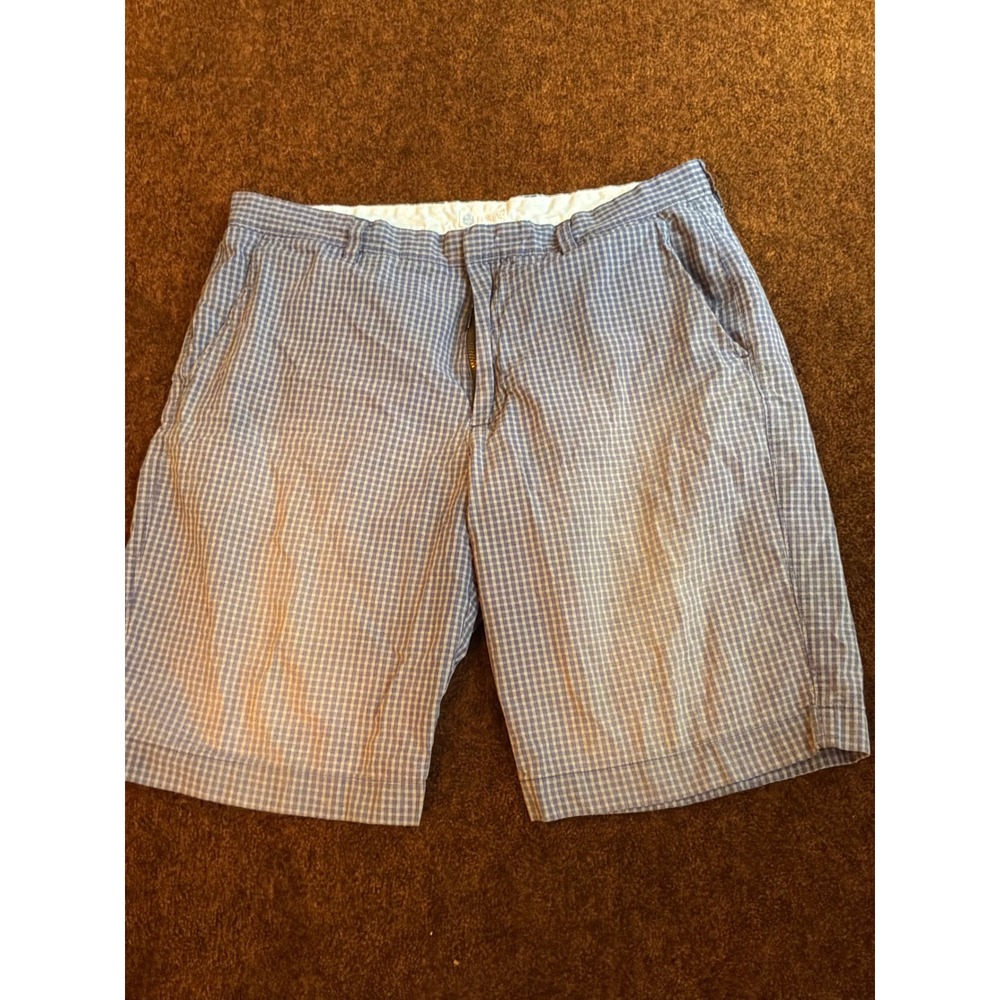 Preppy Mens J.Crew Gingham Check Chino Shorts 36 Blue White